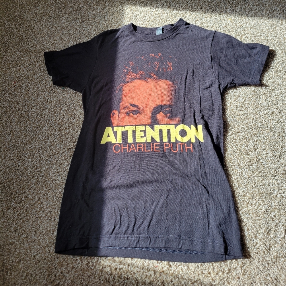 Charlie Puth Shirt Adult Large Black Attention Cotton Music Fan Eye Short Sleeve